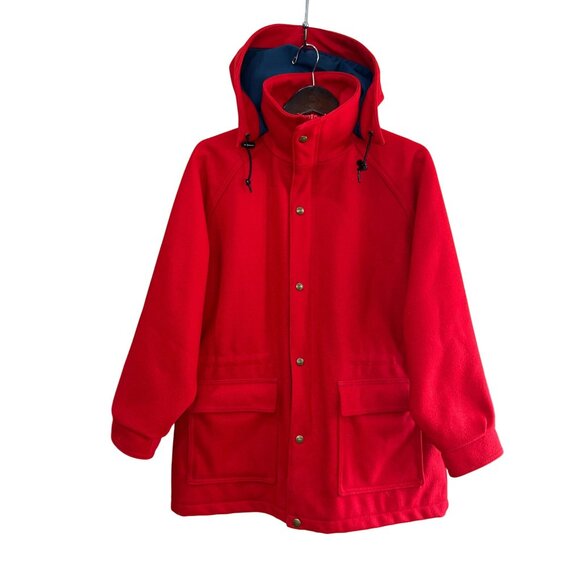 Vintage The Woolrich Woman Red Hooded Wool Blend Coat Size L Made In USA - Picture 9 of 9